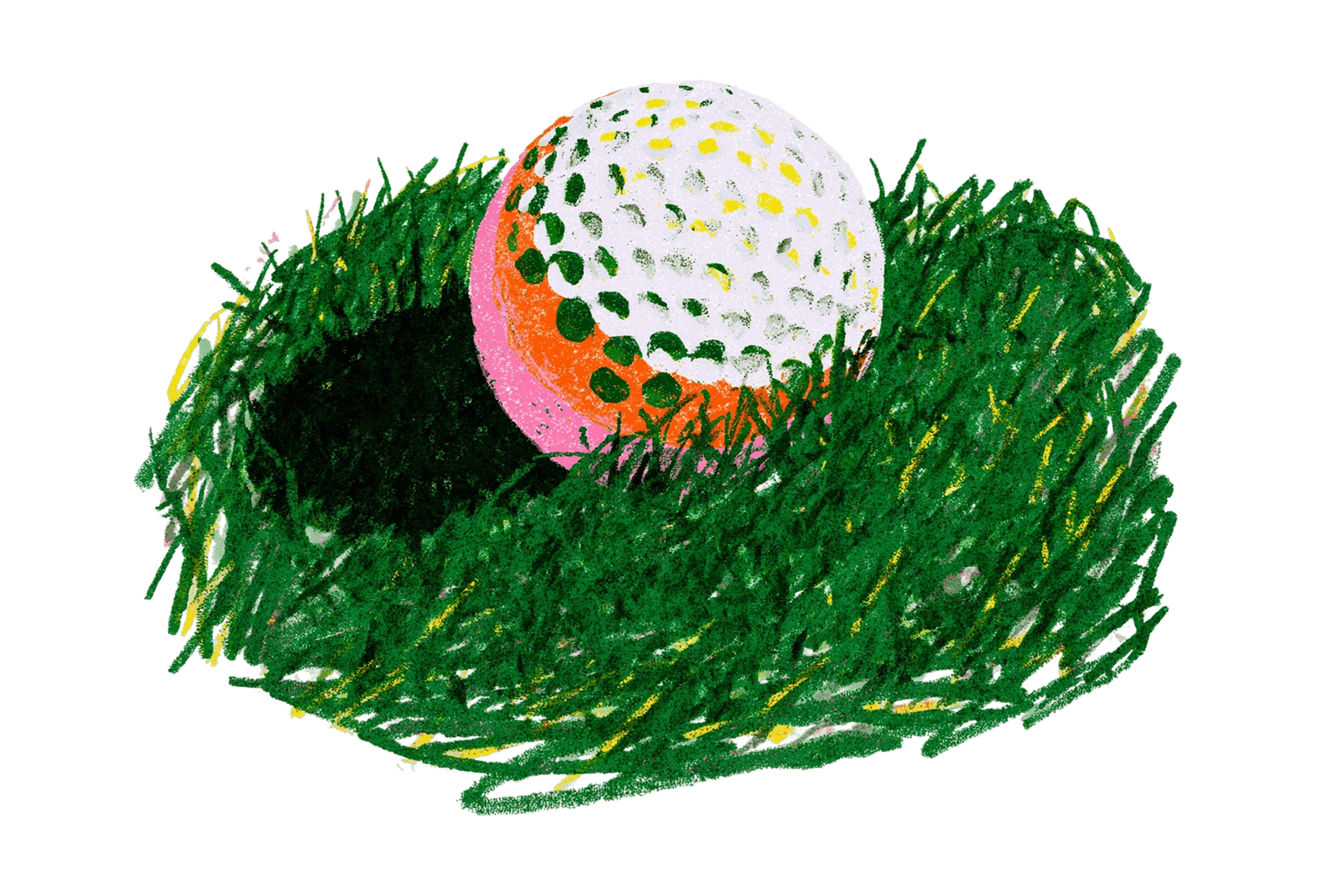 Illustration of a golf ball resting on grass